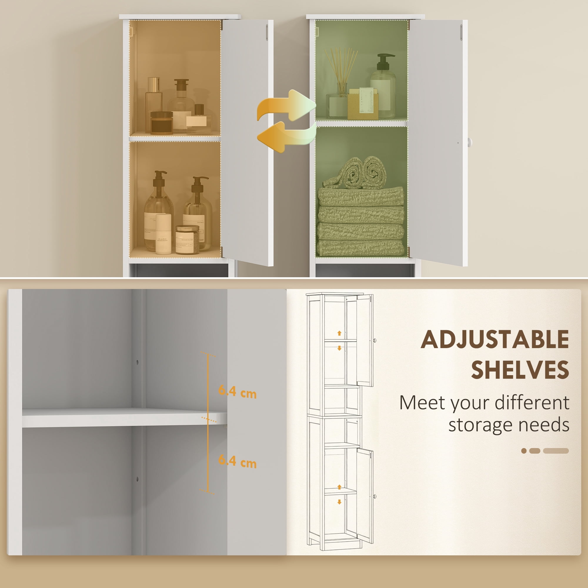 HOQBN Narrow Tall Bathroom Storage Cabinet, 70" Slim Freestanding Bathroom Cabinet with Adjustable Shelves, Open Shelves