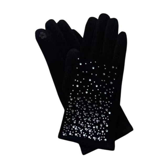 TISHITA new glass diamond warm gloves with thickened touch screen functionality Black