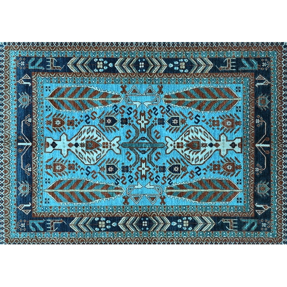 Ahgly Company Indoor Rectangle Oriental Light Blue Industrial Area Rugs, 3' x 5'
