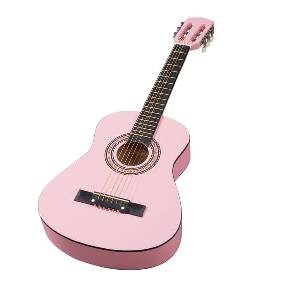 Light Pink 30 Inch Acoustic Guitar Beginner Kit - Full Size Round Guitar with Picks, Capo, Tuner, Case & Strap