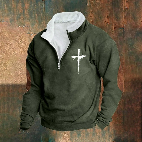 Aobny Christian Workout Shirts for Men Green 1/4 Zip Mock Neck Pullover Hoodie Big & Tall T Shirt,XXXXL
