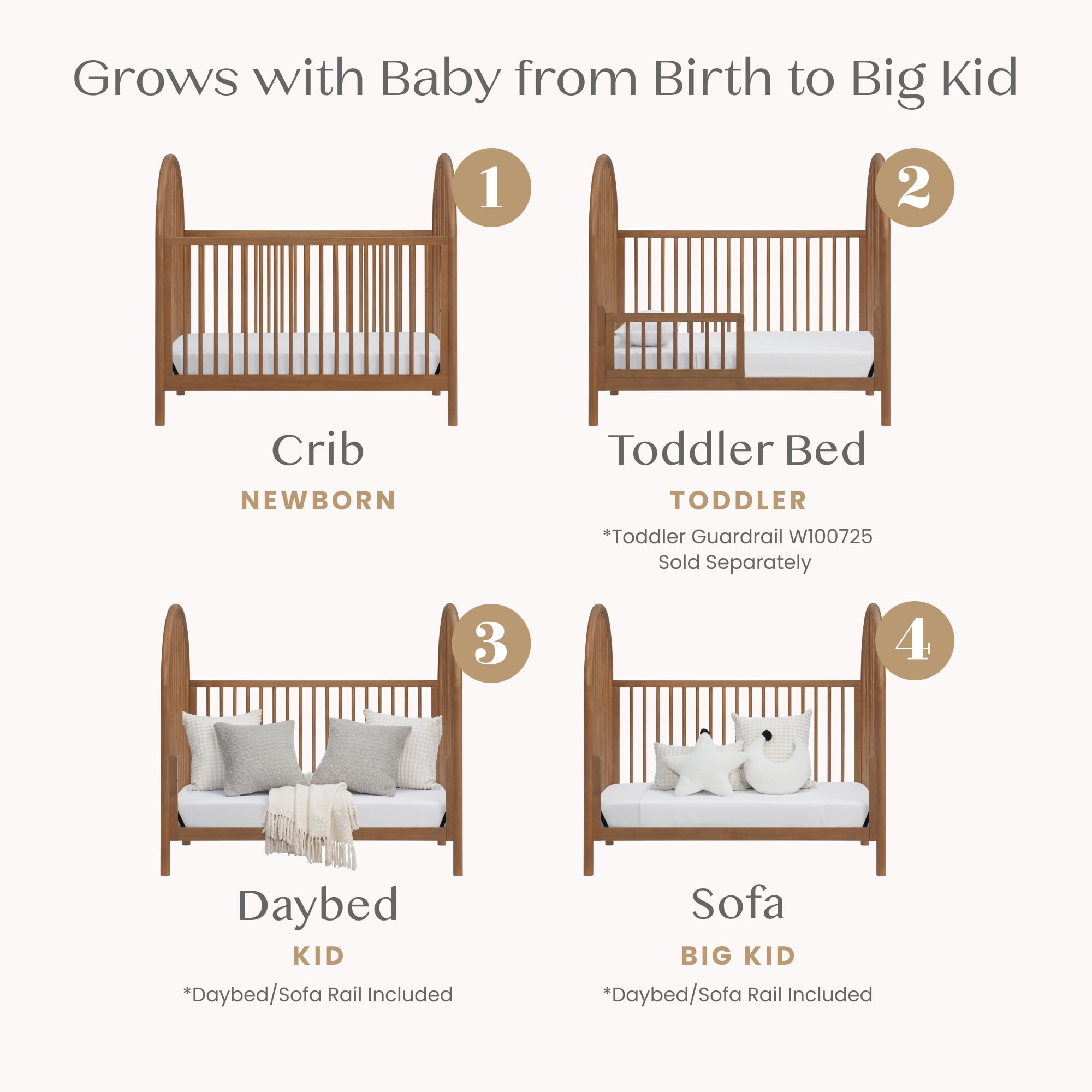 Delta Children Cannon 4-in-1 Convertible Crib - Converts from Baby Crib to Toddler Bed, Daybed and Sofa Bed, Fits Standard Full-Size Crib Mattress, Chestnut