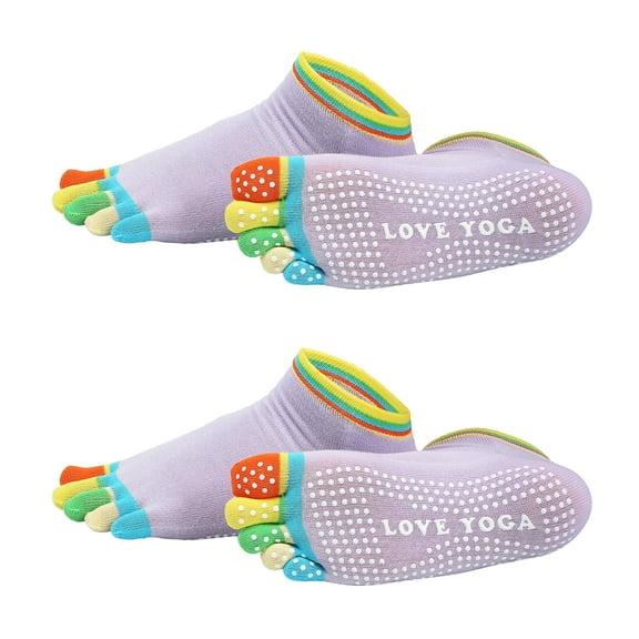 Uxcell Yoga Toe Socks, Non-Slip Five Toe Socks Cotton Toe Sock Finger for Men Women High Performance One Size Fits -Fit for (Pilates/Barre/Ballet/Fitness) 2 Pairs & Colorful-Light Purple