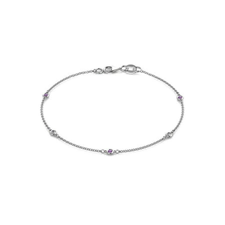 Holiday Offer - 5 Stone Petite Amethyst and Lab Grown Diamond Womens Station Bracelet (VS2-SI1, G-H) 0.13 ctw 14K White