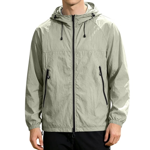 Sewkxo Mens Rain Jacket Lightweight Waterproof Raincoat with Hood Outdoor Rain Gear Travel Hiking Cycling,Light Green L