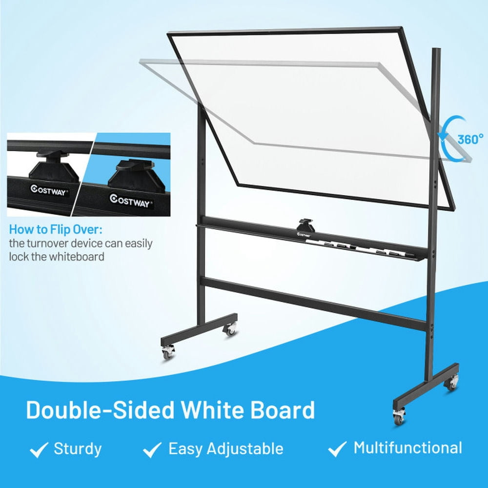 Canddidliike 48 x 36 Inch Mobile Magnetic Double-Sided Reversible Whiteboard Height Adjust, Mobile Whiteboard for Office, Home & Classroom