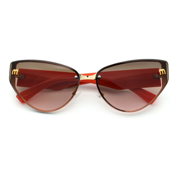 Womens Metal Frame Rimless Oversized Luxury Fashion Cat Eye Sunglasses Gold Orange - Brown Pink