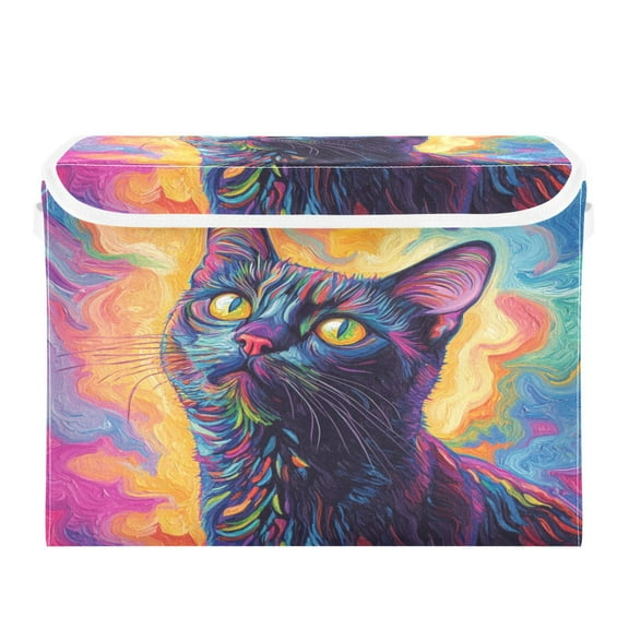 Storage Box With Lid 16.5x12.6x11.8In Foldable Stacked Household Storage Box Colorful Cute Cat
