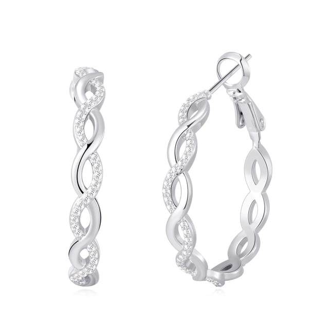 Aros de Plata Esterlina 925 para Mujer, Aros Ligeros Torcidos con Circonia Cúbica, Aros Hipoalergénicos (30/40/50/60 Mm)