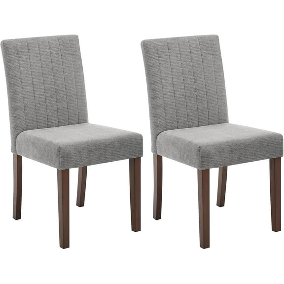 OUTGOODS 2er Set Parsons Dining Chairs, Button Tufted Linen Upholstery, Black Wood Legs