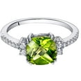 thumbnail image 3 of PEORA Peridot Ring for Women in 14K White Gold with White Topaz, Natural Gemstone, Designer 2.53 Carats total, 8mm Cushion Cut, Comfort Fit, Size 9, 3 of 5