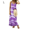 thumbnail image 4 of Robe Maxi à Col en V Vêtements d'Été Robe Imprimée à Rayures Sans Manches Robe Ample à Rayures Sans Manches, Violet, G, 4 of 7