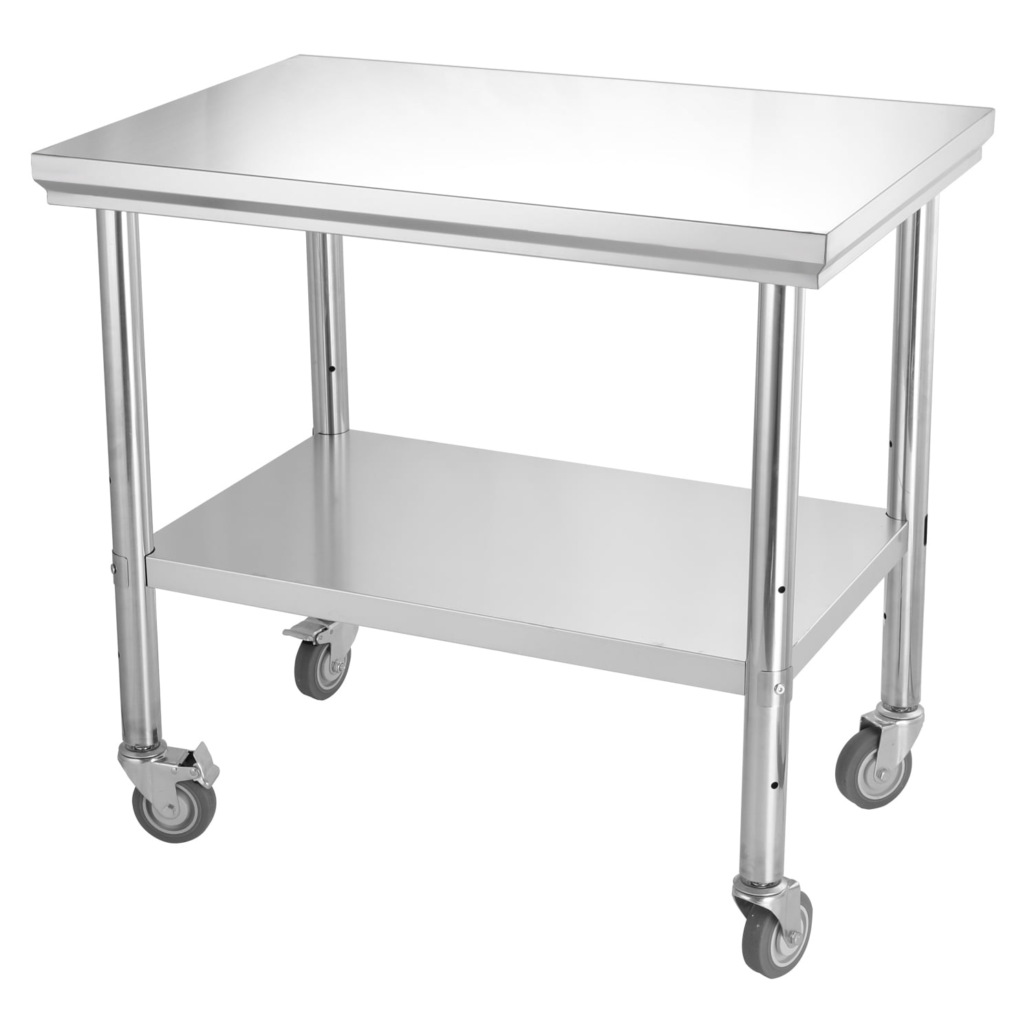 36x24x34 inch Stainless Steel Work Table Adjustable Shelf with 4 Wheels ...