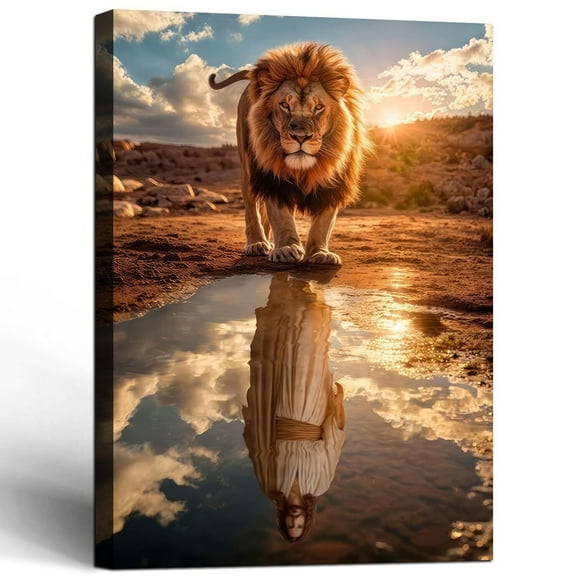 Canvas poster Wall Painting Lion and Jesus Reflection Religious Poster Inspirational Faith Gallery Picture Print for Living Room and Bedroom Decor