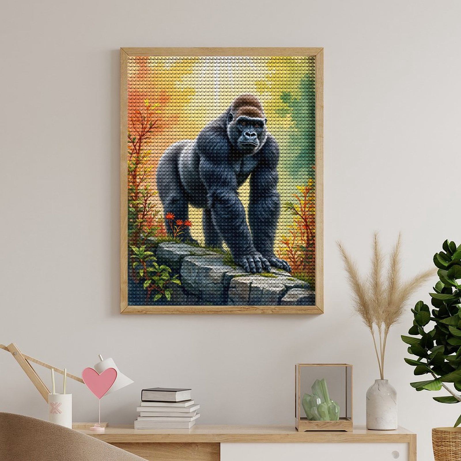 Diamond Art Kits for Adults - Gorilla On Rock In Sunlit Forest 5d Diamond Painting for Adults, Diamond Art for Adults Beginners, Frameless Diamond Painting Kits for Adults for Home Wall Decor