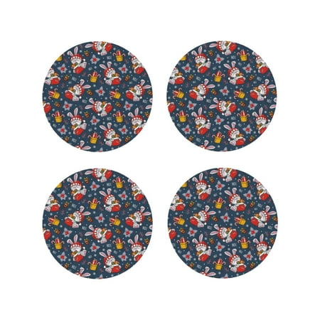 

Fuzoiu Christmas Bunny A Print Leather Coasters Set Drink Coasters Set of 4 for Tabletop Protection Durable PVC Coasters Home Décor and Housewarming Gift-Round Shape