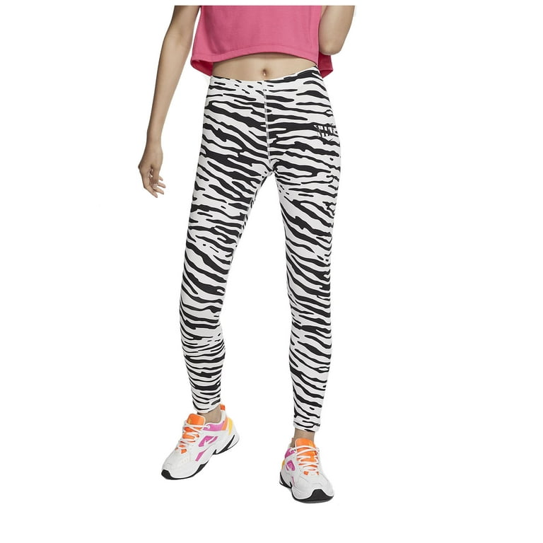 Nike Women's Animal Print Sport Casual Essential Leggings (Black/White, X- Small) 