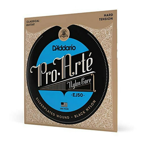 D'Addario EJ50 Pro-Arte Black Nylon Classical Guitar Strings, Hard Tension