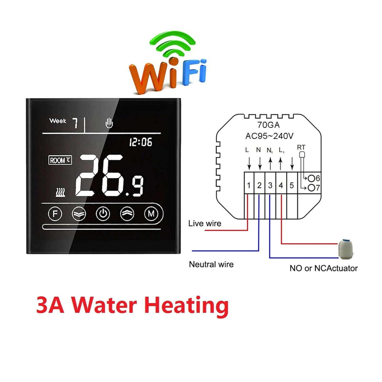 95~240V Smart Intelligent Thermostat, Room Electric Water Gas Boiler Floor Heating Temperature Controller ,Temperature calibrating