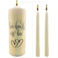thumbnail image 1 of Two Hearts, One Love Wedding Unity Candle Set or Memento with Ivory Pillar and tapers, 1 of 3