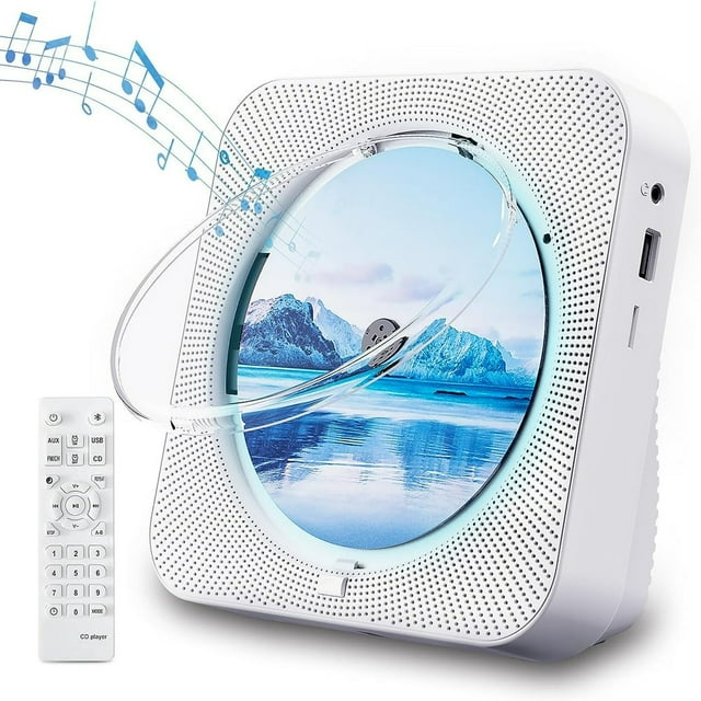Lecteur CD avec Haut-Parleurs Bluetooth, Lecteurs CD de Bureau pour Radio à Domicile, Lecteur CD avec Télécommande, Haut-Parleurs Hi-Fi, Couvercle Anti-Poussière, Écran LED, Minuterie, Prend en Charge AUX, Lecture de Carte TF USB pour Cadeau