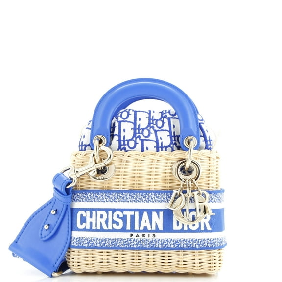 Pre-Owned Lady Dior Bag Wicker and Oblique Canvas Mini By Rebag