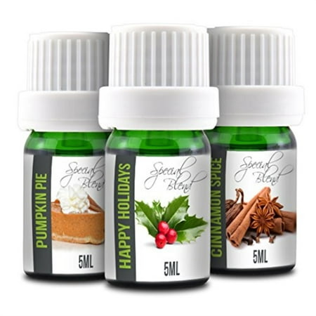 Pumpkin Pie, Happy Holidays and Cinnamon Spice | 3-Pack 5ml Bottles | 100% Pure Therapeutic Grade | Gift Set Essential Oil Bundle | Includes FREE 40 Page Recipe