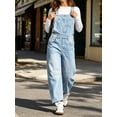 thumbnail image 3 of Women Sleeveless Denim Overall Pants Casual Loose Barrel Leg Jeans Jumpsuit with Pockets, 3 of 7