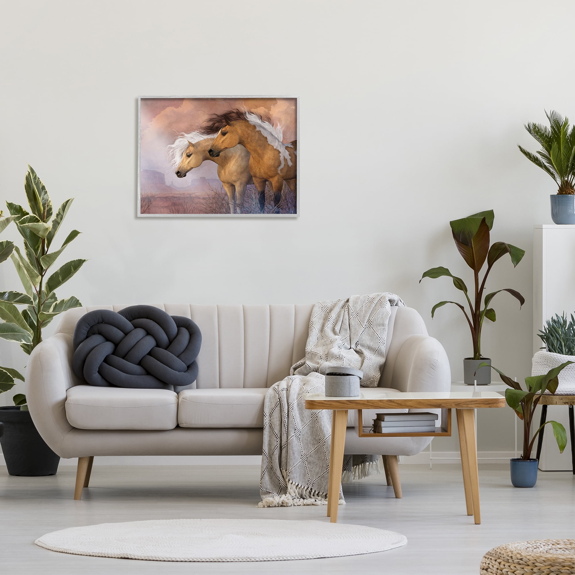 Stupell Industries Horse Duo at Sunset Animals & Insects Painting Gray Framed Art Print Wall Art, 30 x 24