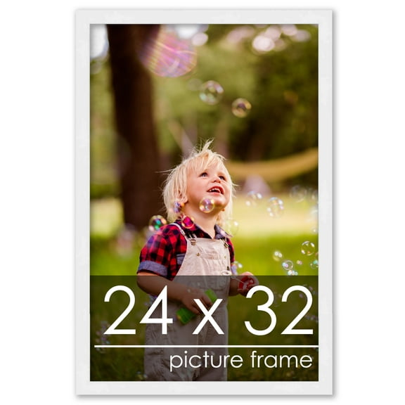 24x32 Frame White Wood Picture Frame - UV Acrylic, Foam Board Backing, & Hanging Hardware Included!