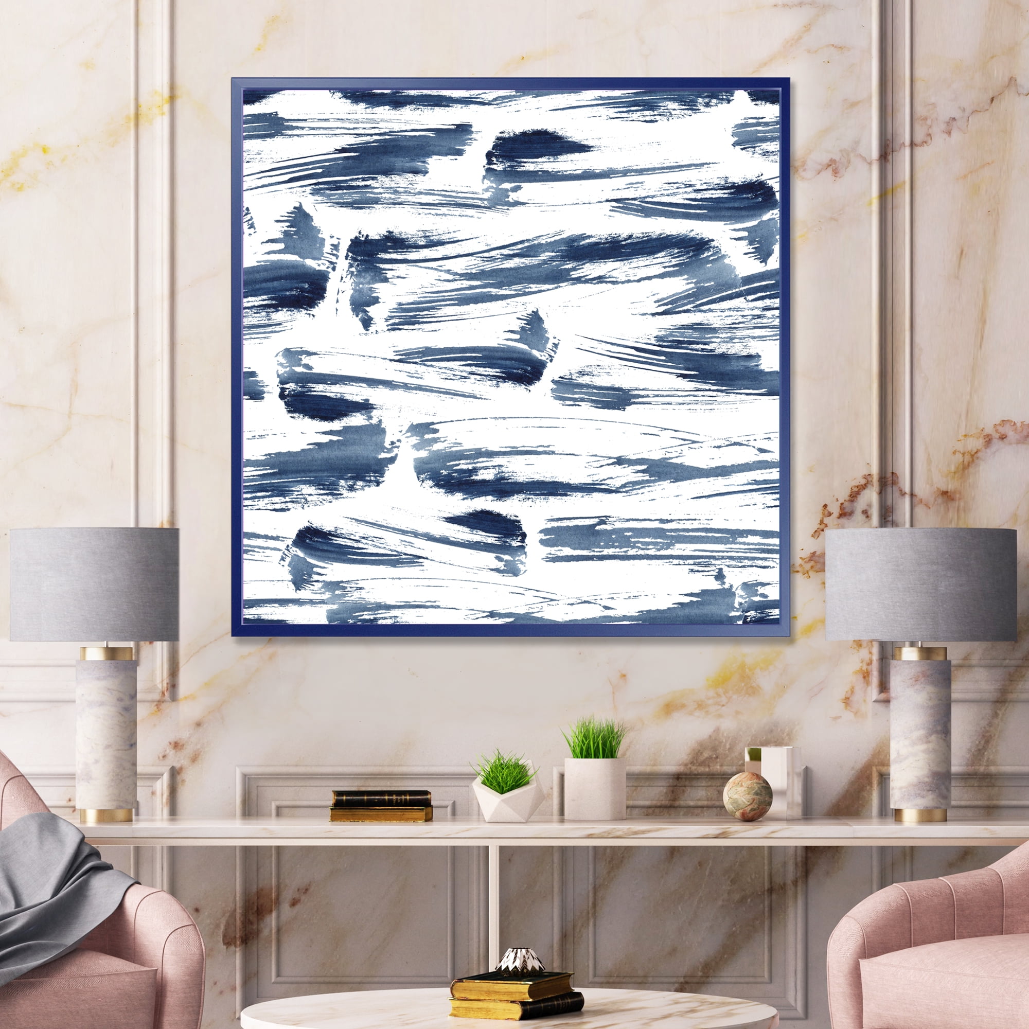 Designart 'Blue Abstract Aquatic Texture' Modern Framed Canvas Wall Art Print