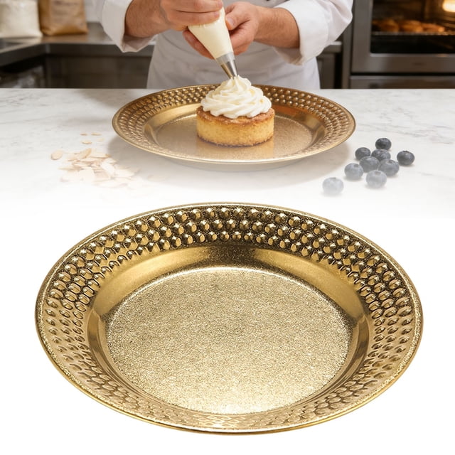 Jkkant Assiettes à Apéritif en Acier Inoxydable Martelé, Ensemble de 6 Assiettes Rondes pour BBQ, Mariage, Traiteur et Salle à Manger Style Restaurant