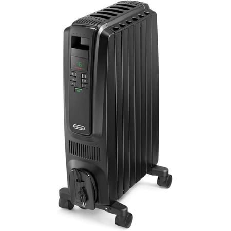 DeLonghi Dragon Digital Oil Filled Radiator Heater, 1500W Electric Space Heater for indoor use, programmable timer, Energy Saving, full room heater with safety features TRD40615EBK, 16"x10"x26"