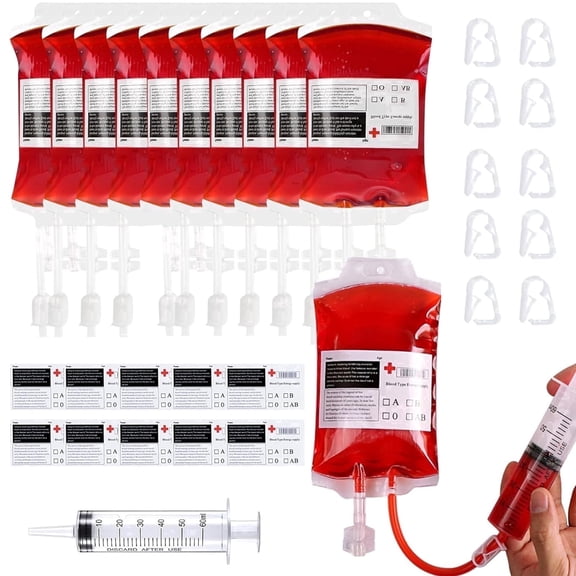 Tumao 10Pcs Halloween Decorations Blood Bags For Reusable Food Grade Bags Containers Prop For Vampire Corpses Party