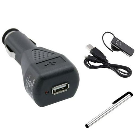 Insten Bluetooth Headset+USB Car Charger Adapter For iPhone 6 5S 5C 5 4 4S 3GS Samsung Galaxy S5 S4 Note 4+Silver Stylus