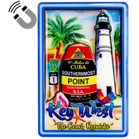 Key West Florida Buoy and Lighthouse Dual Layer MDF magnet 2.25 x 3.5