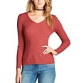 thumbnail image 1 of KOGMO Women's Long Sleeve V-Neck Fitted Rib Rayon Nylon Sweater Top, 1 of 3