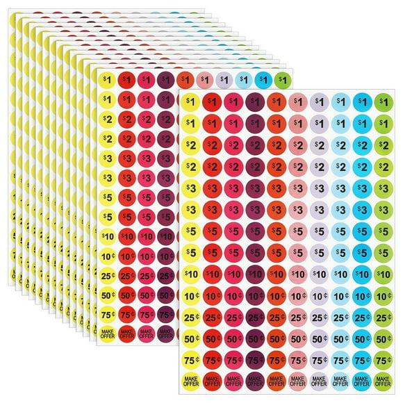 LEEYNEER15 Sheets Price Stickers Garage Price Tags Circle Stickers Retail Stickers Pricing Labels Yard Sale Supplies