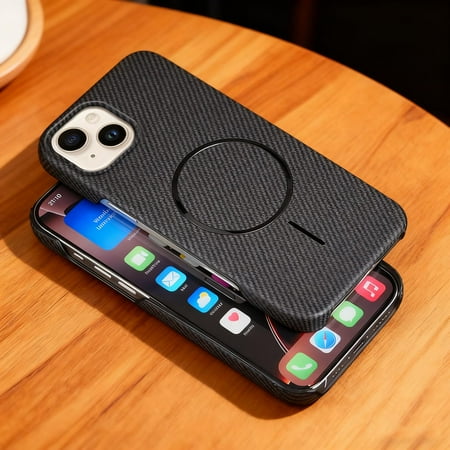 for iPhone 13 Mini Magnetic Case, Carbon Fiber Texture Slim Protective Cover, [Compatible with Mag-Safe] Military Grade Protection Shockproof Anti-Scratch Cover for iPhone 13 Mini, Black