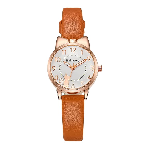 Resicozy Watches for Women 2026 Casual Round Case with Leather Strap Fashionable Everyday Elegant Quartz Dress Watch Orange