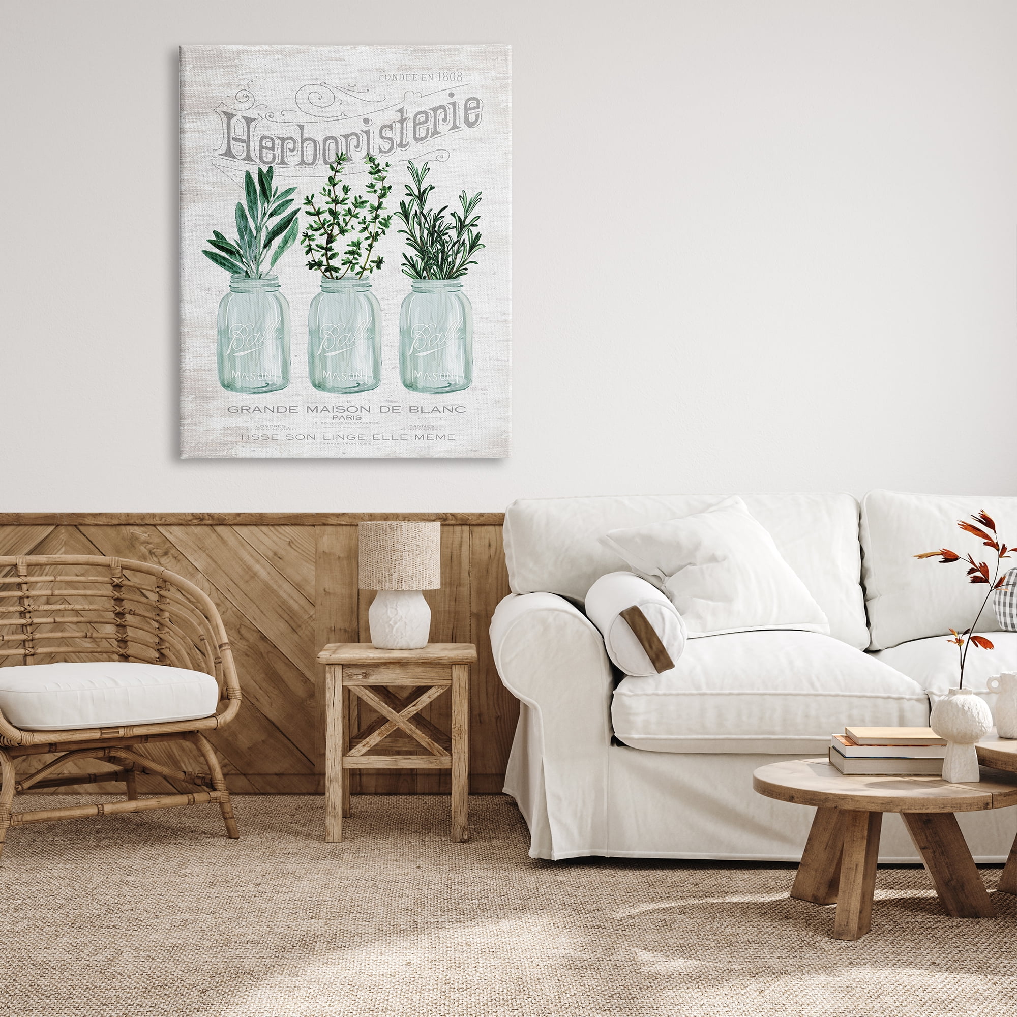 Stupell Industries Herboristerie Kitchen Garden Spice Trio Vintage Parisian Farmhouse, 36 x 48, Design by Lettered and Lined