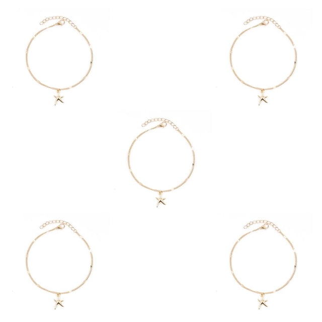 Minnieouse Tobillera para niña Estilo creativo simple Estrella de mar en forma Elegante Joyería para niñas jóvenes Tobilleras de aleación para la dorado 5piezas Minnieouse CBP200051
