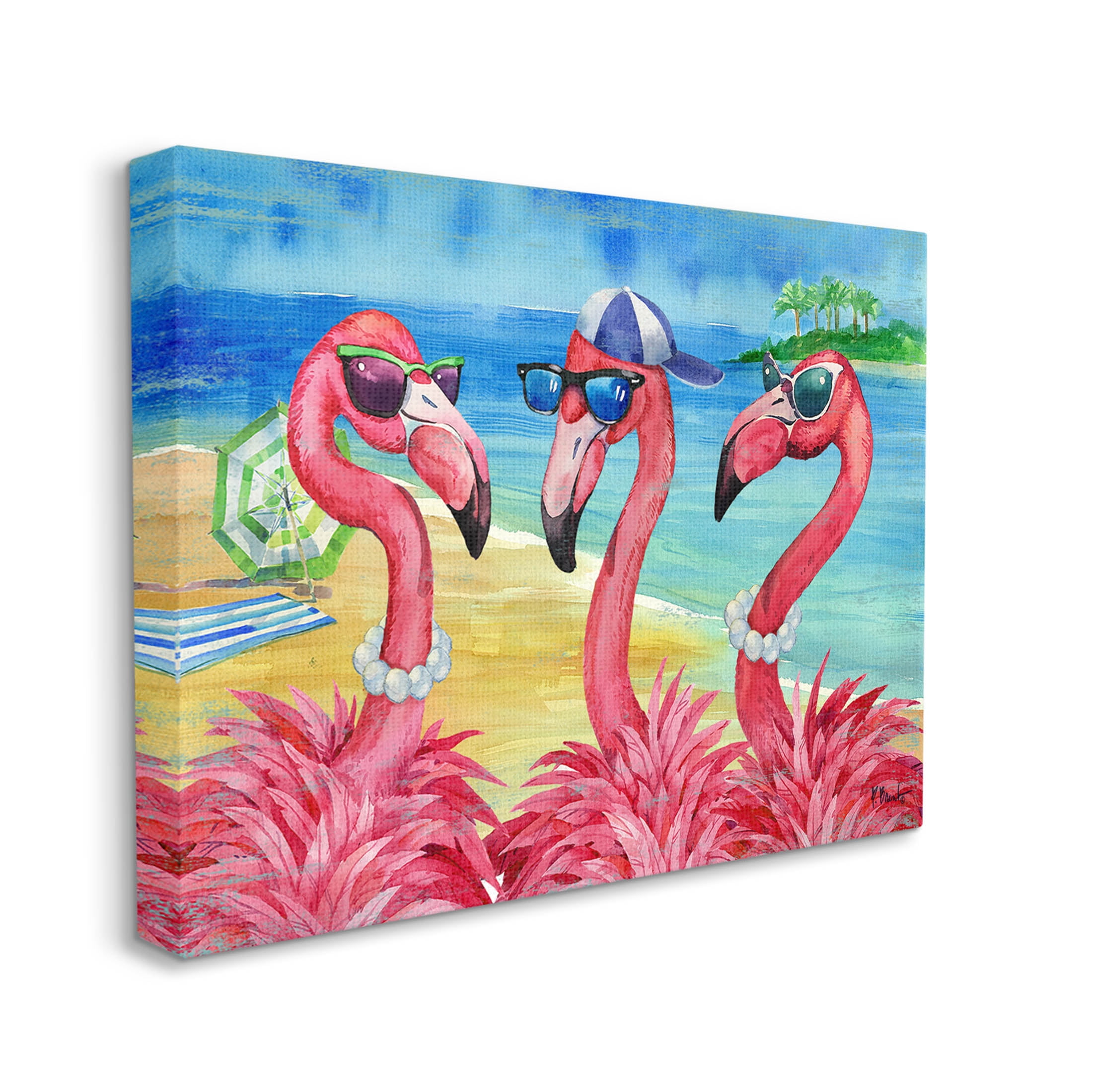 Stupell Industries Flamingo Friends Tropical Island Coast Graphic Art Gallery Wrapped Canvas Print Wall Art, Design by Paul Brent