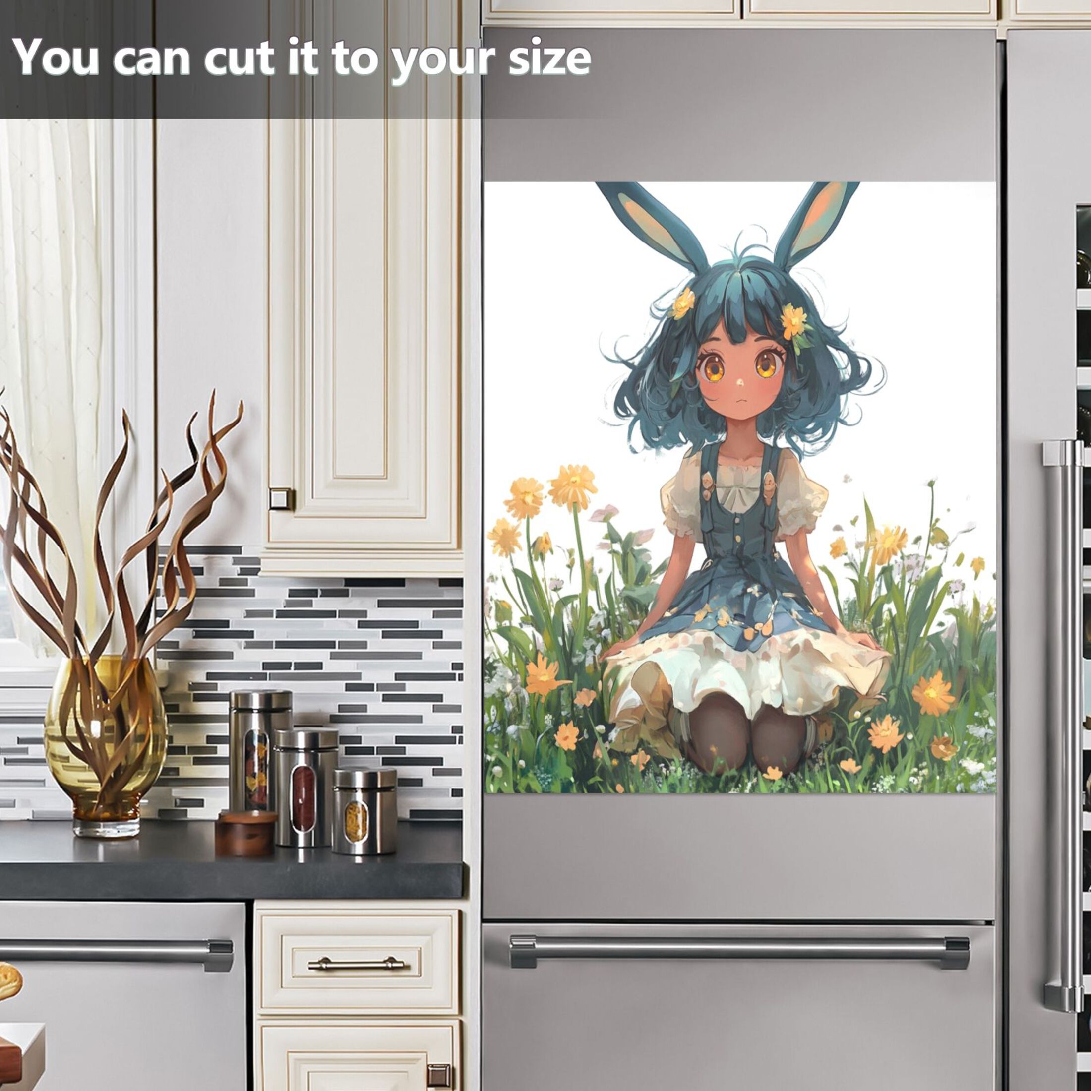 Dishwasher Magnetic Sticker 23x26 Inch Refrigerator Magnetic Sticker Washing Machine Magnetic Sticker Kitchen Panel Magnetic Sticker Home Decor Cartoon Blue Rabbit
