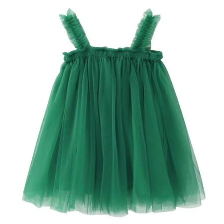 

Toddler Girls Summer Solid Color Cotton Strap Mesh One-Piece Dress F6734