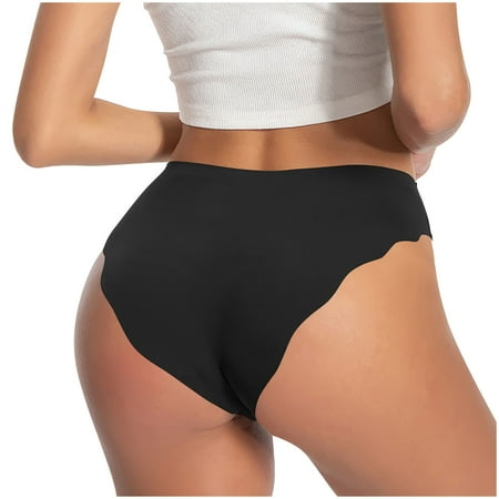 Oplxuo Women s No Show Underwear Ice Silk Sexy Wave Trim Seamless Bikini Thong Panties Breathable Cheeky Knickers Briefs