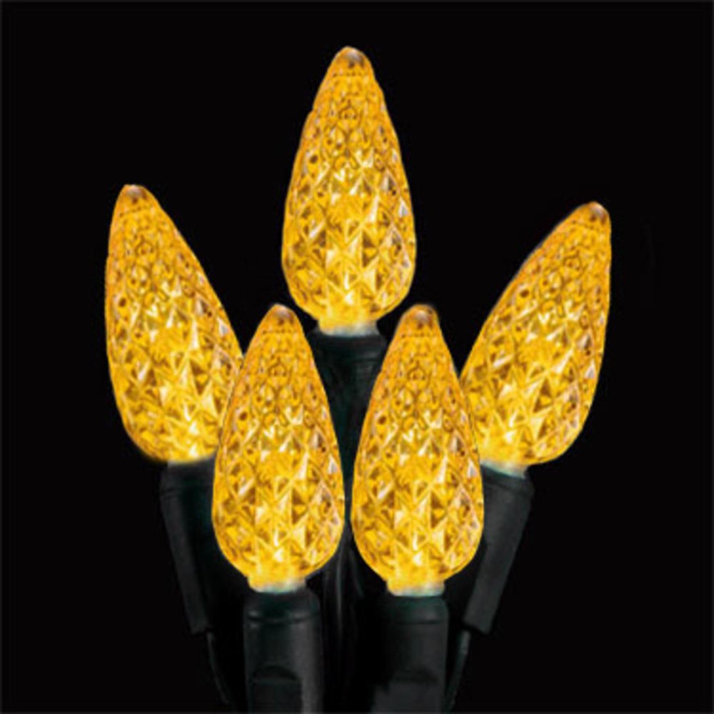 Set of 70 LED Orange C6 Christmas Lights Green Wire