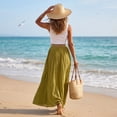 thumbnail image 5 of Women's Cotton Linen Swing Long Skirt Elastic Waist Flowing Maxi Crinkled Skirt Retro Casual Layered Pleated Flowy Long Maxi Skirts With Belt Yellow XL, 5 of 5