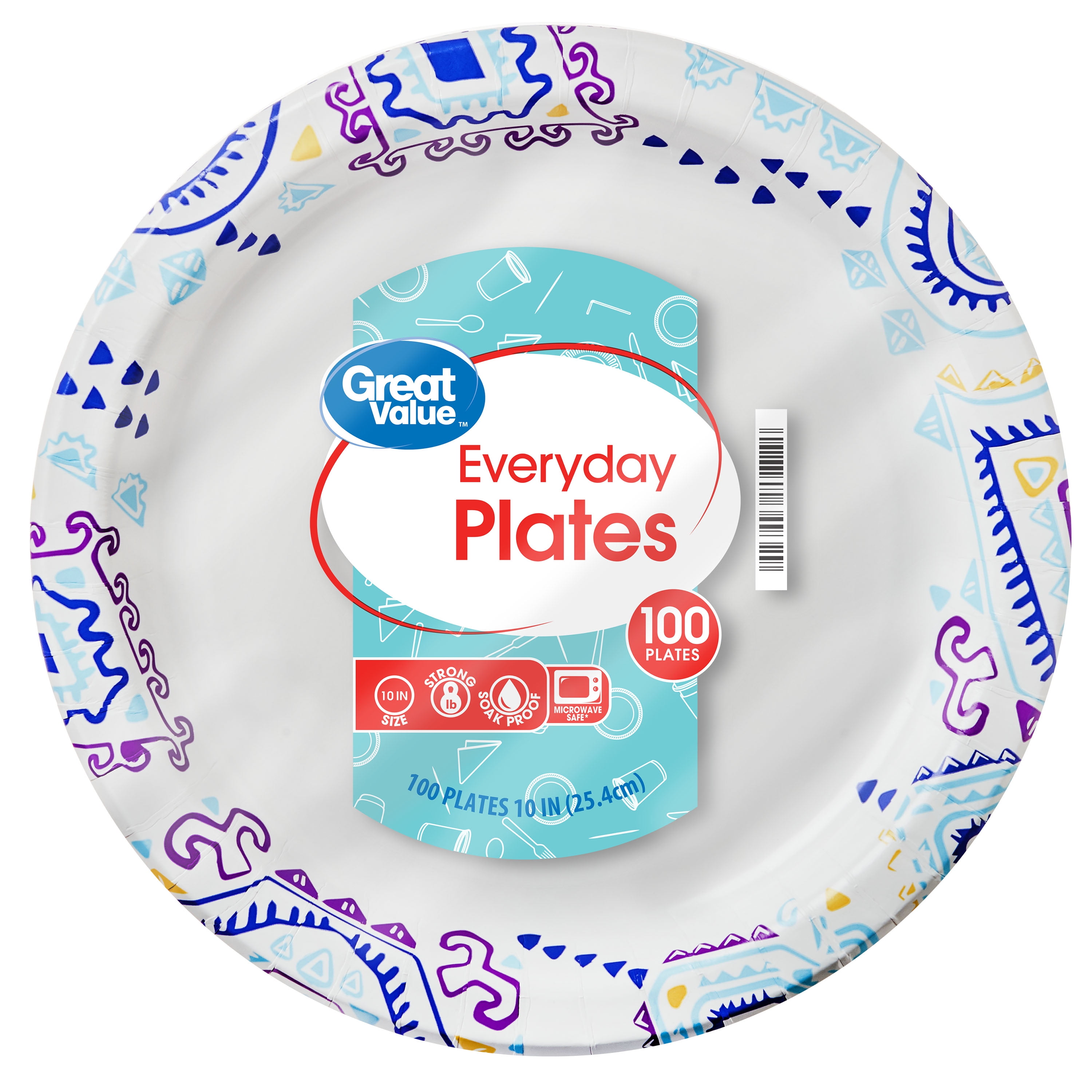 Great Value Everyday Plates, Fiesta Print, 100 Count