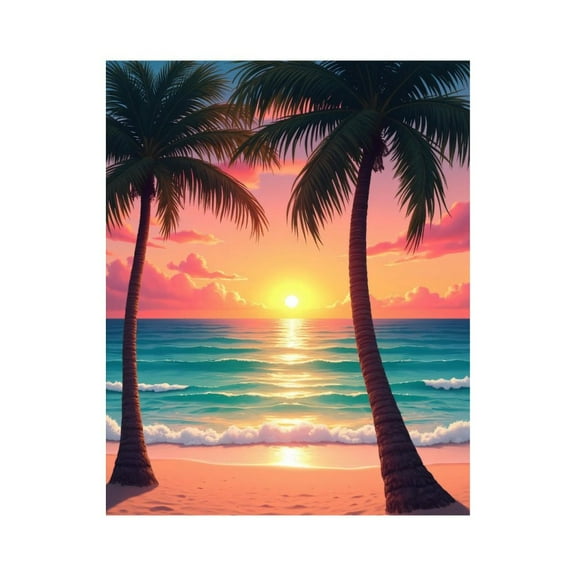 Paint By Numbers Kit for Adults Beginner - DIY Tropical Beach Sunset Palms Ocean Canvas Painting Kits for Adults, Frameless Paint By Number for Adults for Home Wall Decor 16x20 Inch